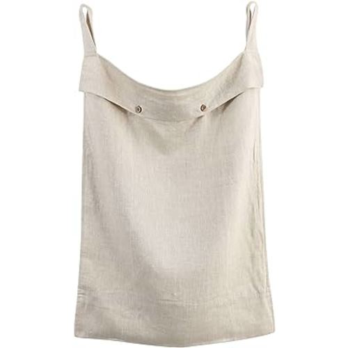 Linen Hanging Laundry Bag, 100% Linen Over The Door Laundry Hamper with Buttons and Zipper, Space Saving Door Hampers for Laundry Dirty Clothes Home Travel, Linen