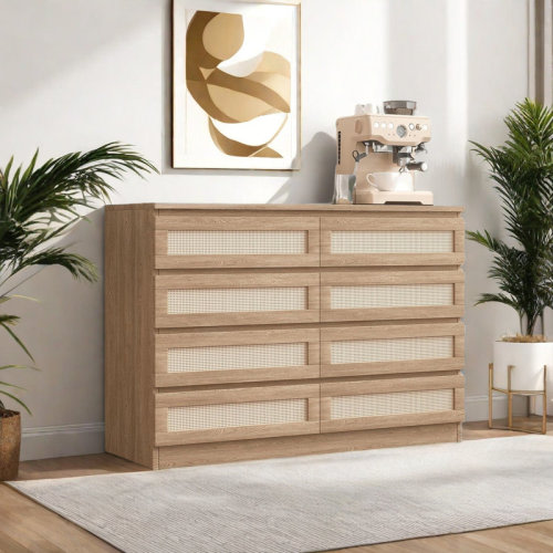 Bay Isle Home™ 8 Drawer Double Dresser For Bedroom, Rattan Chest Of Dressers | Wayfair