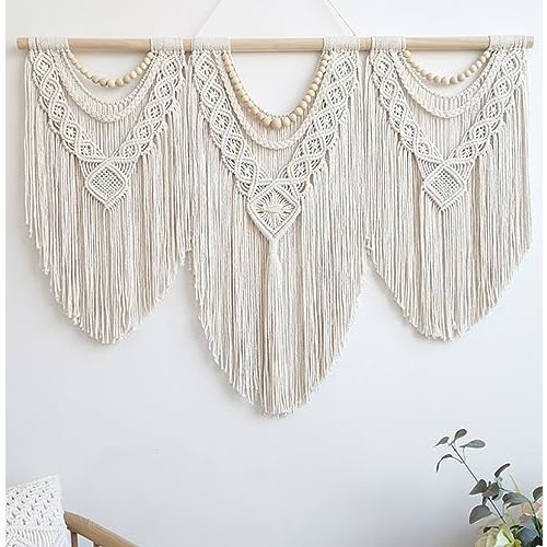 Achart Macrame Wall Hanging Large- Boho Wall Decor- large wall art- Wall Decor Living Room- Macrame Tapestry Boho Decor for Bedroom (Wooden Bead)
