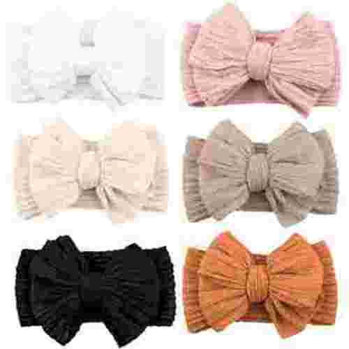 Handmade Baby Headbands Soft Stretchy Nylon Hair Bands with Bows for Newborn Infant Baby Toddler Girls- Pack of 6