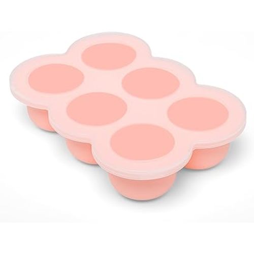 Baby Silicone Freezer Tray with Clip on Lid, 6 x 3 OZ Baby Silicone Freezer Molds, Silicone Storage Container for Homemade Baby Food, Fruit Purees & Vegetables (Gossamer Pink)