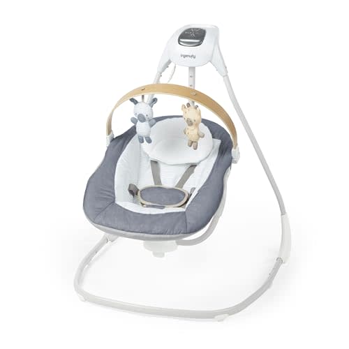 Ingenuity SimpleComfort Compact Soothing Swing, Rotating Bar, Rotating Seat, 6 Speeds, for Ages 0-9 Months, Up to 20 Pounds - Chambray