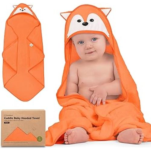 KeaBabies Hooded Baby Towel for Newborn - Viscose Derived from Bamboo Large Baby Bath Towels with Hood for Boys, Girls, Toddler, Extra Absorbent & Soft Newborn Bath Essentials (Fox)