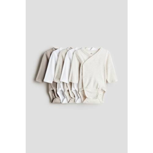 5-pack Wrapover Bodysuits - Beige melange/taupe