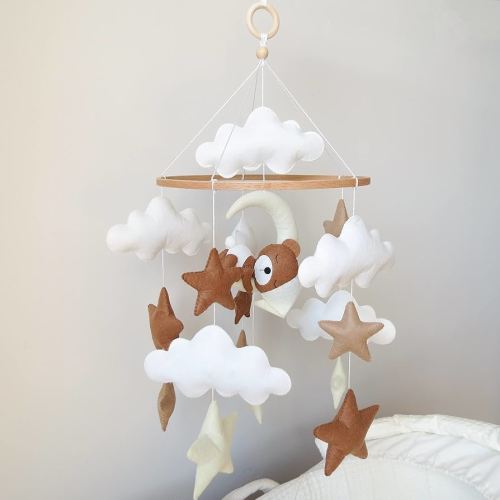 Bear Baby Mobile for Crib Neutral Crib Mobile for Girls Boys Boho Nursery Baby Mobile for Bassinet with Sleeping Bear