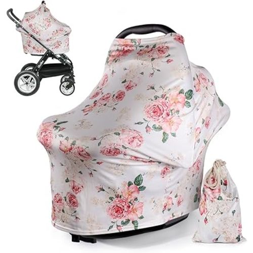 Nursing Cover for Breastfeeding Carseat Canopy - Car Seat Covers for Babies Scarf Feeding Coverage Baby Shower Gifts with Free Matching Pouch by DSYJ