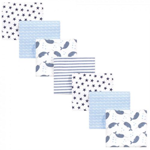 Hudson Baby Infant Boy Cotton Flannel Receiving Blankets Bundle, Narwhal, One Size