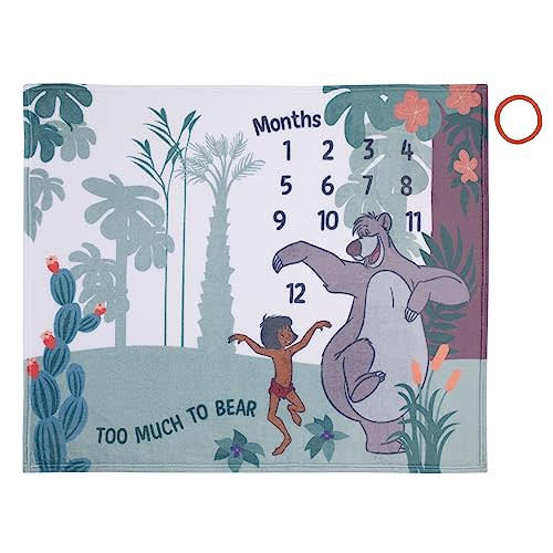 NOJO Disney Jungle Book Green and White Too Much to Bear Super Soft Photo Op Milestone Baby Blanket