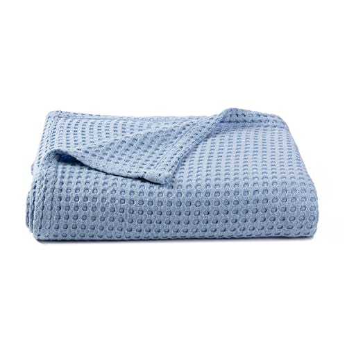 Kloovete 36 X 40 Inches Cooling Baby Waffle Weave Blanket, Ultra-Soft Lightweight Receiving Blanket for Newborn, Breathable Comfortable Baby Swaddle Blanket for Boys and Girls(Steel Blue)