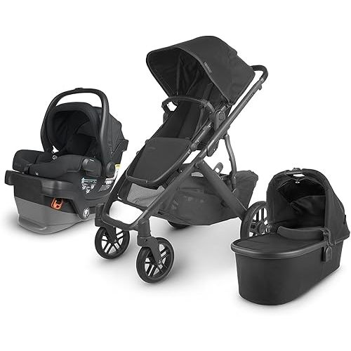UPPAbaby Travel System, includes Vista V2 Stroller + Mesa V2 Car Seat Combo/Bassinet, Toddler Seat, Rain Shield, Storage Bag, Car Seat, Base + Robust Infant Insert Included/Jake (Charcoal)