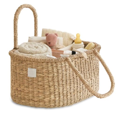 BEBE BASK Premium Baby Diaper Caddy Organizer - Artisan-Made Seagrass Basket With Cotton Divider - Award-Winning & Luxury Diaper Caddy Basket (ROSA)