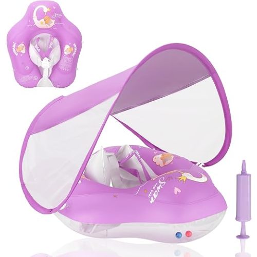 Baby Float with Canopy,Infant Pool Float with Safety Seat,Baby Swimming Float & Swim Float & Water Float UPF50+ UV Protection for Toddler from 3 to 36 Months (S:3-12 Month/L:6-36 Month)