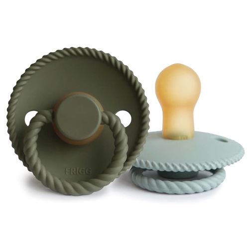 FRIGG Rope Natural Rubber Baby Pacifier | Made in Denmark | BPA-Free (Olive/Sage, 0-6 Months)