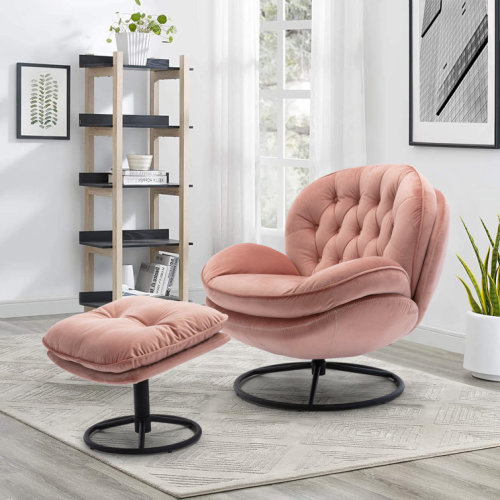 Anouk Tufted Back Type Swivel Base Accent Chair with Ottoman