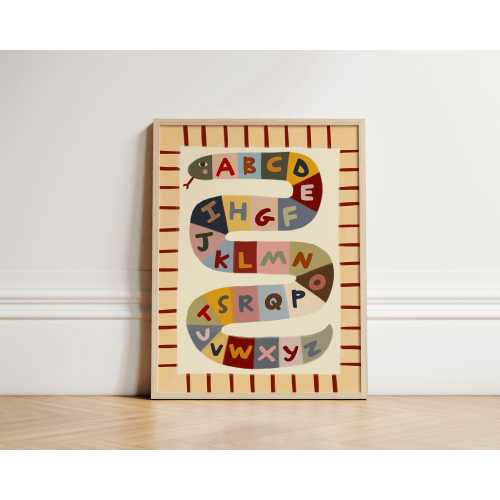 Alphabet Snake Wall Art Print – Colorful ABC Poster for Kids Room, Nursery or Playroom – Educational Animal Learning Decor UNFRAMED