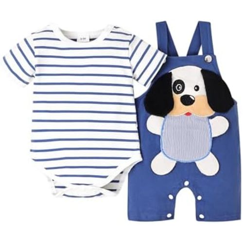 Baby Boy Clothes Newborn Outfits Stripe Romper Infant Cartoon Overall Adjustable Suspender Pants Set 0-18 Months