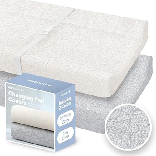 Jool Baby Changing Pad Covers 2 Pack– Soft & Comfortable, Fits Most Standard Diaper Changing Pads (Off-White & Gray - Wave)