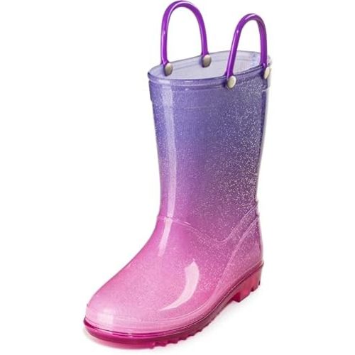Puddle Play Kids PVC Glitter Rain Boots - Easy On Handles - For Girls and Boys, Lightweight, Sparkly, Toddler and Little Kids