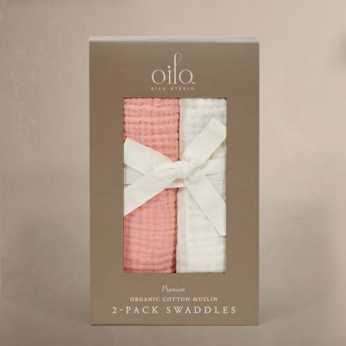 'Eggshell' Creme & 'Rosette' Pink - Premium Muslin Swaddle Blanket Set