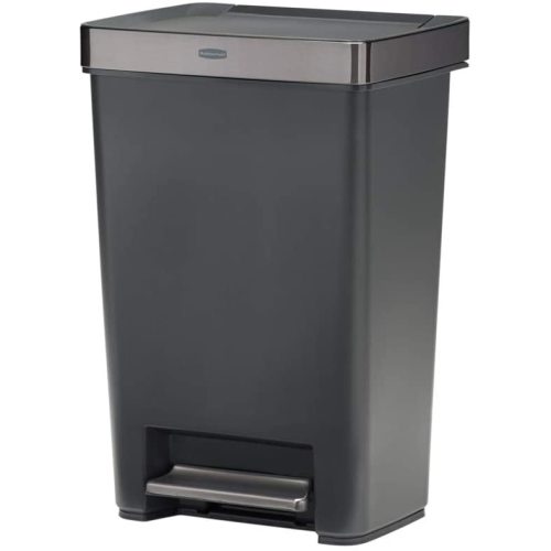 Rubbermaid Premier Series III Step-On Trash Can for Home and Kitchen, with Stainless Steel Rim, 13 Gallon, Charcoal