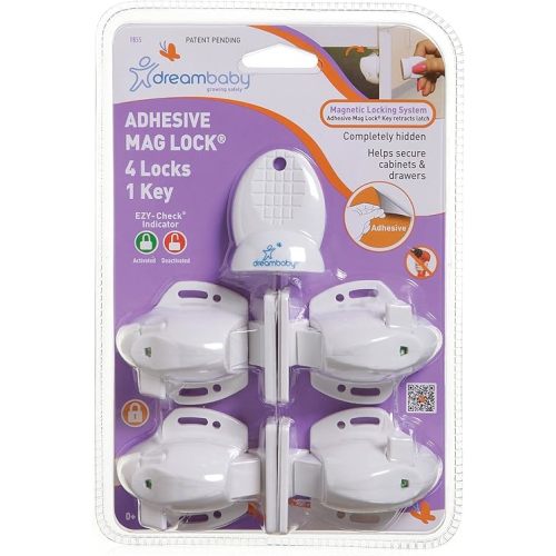 Dreambaby Adhesive Mag Locks - 4 Locks, 1 Key - White