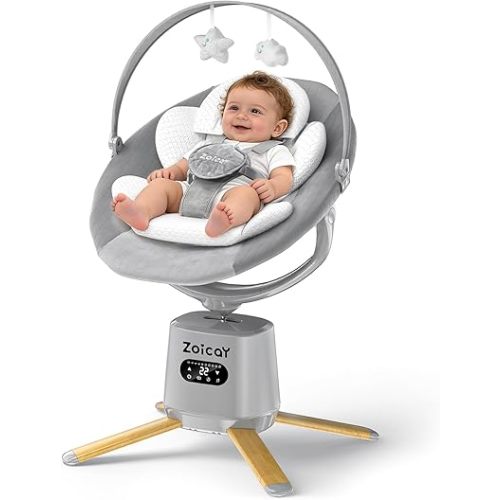 Baby Swings for Infants, Zoicay Electric 3D-Motion Baby Swing with 9 Modes & 8 Speeds, 360° Rotating Seat, APP & Remote Control, 6 Lullabies, Portable Infant Swing for Indoor and Outdoor(Gray)