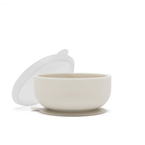 Lalo Silicone Suction Bowl with Lid - Oatmeal