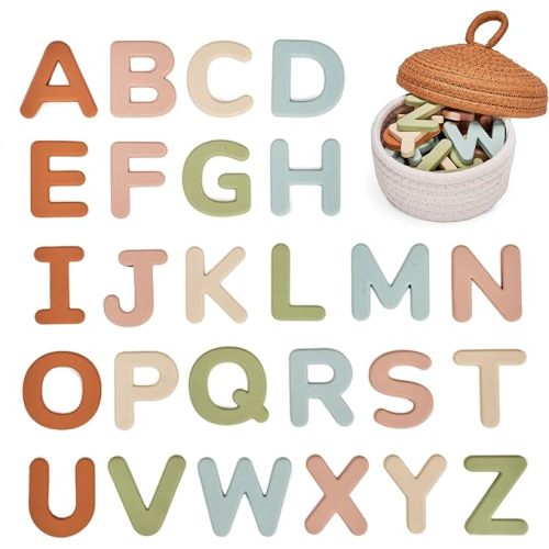 JoyCat Silicone Alphabet Magnetic Letters, 26 Uppercase ABC Fridge Magnets for Toddlers & Kids 3+, Preschool Learning Refrigerator Toy Set, Birthday Gifts for Boys Girls (Muted Color)