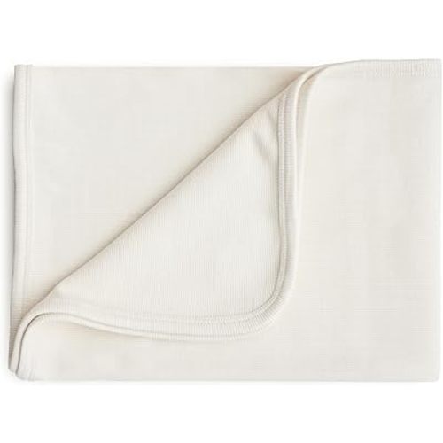 mushie Extra Soft Baby Blanket | Cotton and Elastane Ribbed Receiving Blanket, Swaddle, Stroller | 35x35 Inch (Ivory)