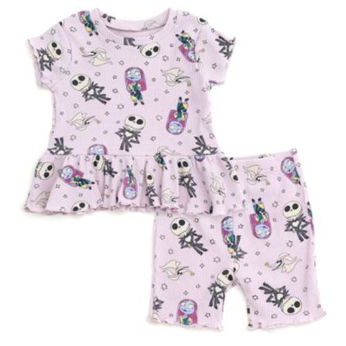 Disney Princess Little Mermaid Newborn Baby Girls Ribbed Peplum T-shirt And Shorts Outfit Set Princess Ariel Soft Sage 3-6 Months