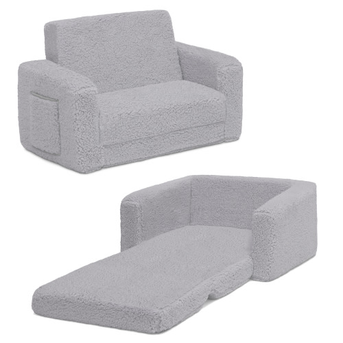 Delta Children Cozee Flip-Out Sherpa 2-in-1 Convertible Chair to Lounger for Kids, Grey