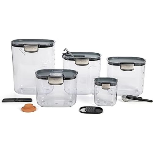 ProKeeper+ 9 Piece Clear Plastic Airtight Food Flour and Sugar Baker's Kitchen Storage Organization Container Canister Set with Magnetic Accessories