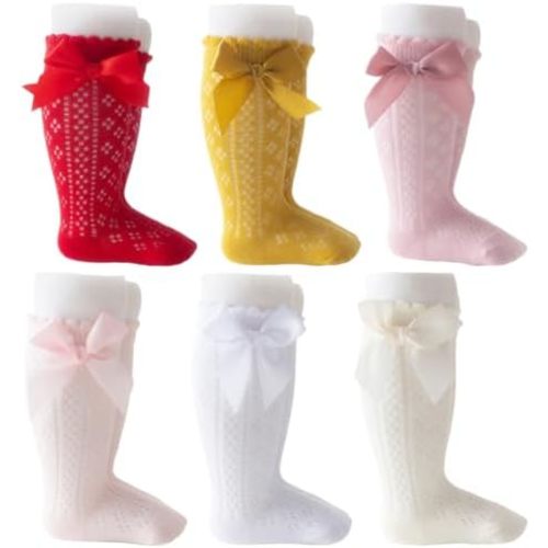 QandSweet Baby Girl Breathable Hollow Socks Resilient Knee High Stockings
