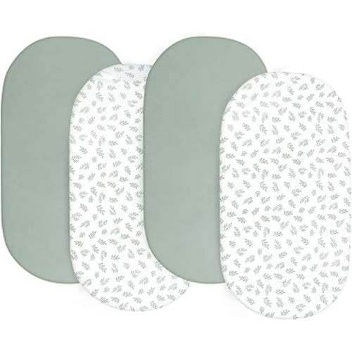 Baby Bassinet Sheets 4 Pack Fit for Chicco LullaGo, Dream On Me Karley/Lacy, Graco SmartSense and Delta Children Baby Bassinet, Ultra Soft & Skin-Friendly, Green