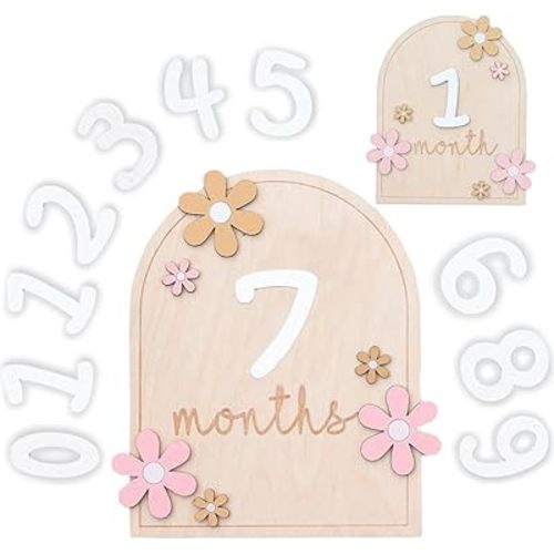 12 Months Wooden Baby Monthly Milestone Cards, Baby Monthly Milestones for Newborn Baby,1-12 Months Wooden Cards with Interchangeable Numbers, Pregnancy Baby Shower Gifts for Fathers Day