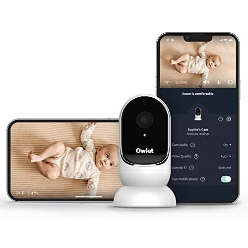 Owlet Cam Smart Baby Monitor - HD Video Monitor with Camera, Wide Angle Lens, Audio and Background Sound, Encrypted WiFi, Motion and Sound Notifications, Humidity, Room Temp, Night Vision, 2-Way Talk