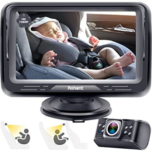 Rohent Baby Car Camera with Display HD 1080P Baby Car Mirror 5 Mins Easy Installation Crystal Night Vision Infant Travel Safety Kit N06