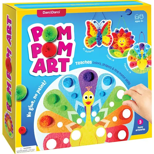 Pom Pom Arts & Crafts Kit for Toddlers - Easy Toddler Art Activity Craft for Little Boys & Girls Ages 3, 4, 5, 6 Years Old Kids Sensory Activities - Builds Fine Motor Skills & Hand-Eye Coordination