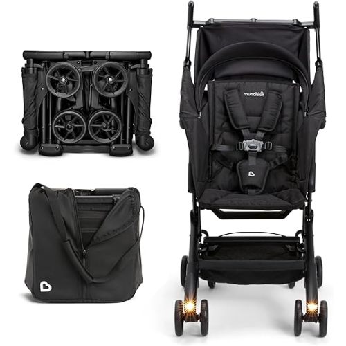 Munchkin® Night Owl™ Lightweight Travel Stroller with Wheel Lights, Ultra Compact Baby Stroller for Everyday Travel and Easy Storage, Essential Gear for Babies & Toddlers, Black