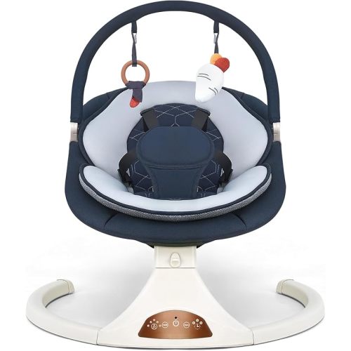 Baby Swings for Infants to Toddler, Electric Baby Swing with Remote, 5 Speeds, Bluetooth & Safety Lock, Portable Baby Swing for Indoor and Outdoor (Dark Blue)
