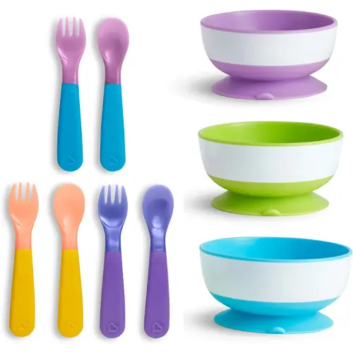 Munchkin® 3pk Stay Put™ Suction Bowls and 6pk Color Changing Forks and Spoons