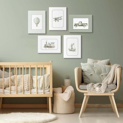 Mason & Marbles Sage Green Nursery Wall Art Boys Room Canvas Poster Kids Wall Decor Vintage Vehicle Prints Baby Toddler Pictures Transportation Plane Painting Train Truck Artwork For Bedroom 8X10 Inch Ready To Hang | Wayfair