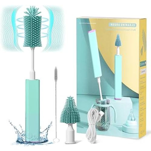 MOMJOY Electric Baby Bottle Brush Cleaner Set - IPX7 Waterproof Bottle Brush and Straw Brush, Silicone Bottle Brush Suitable for New Moms