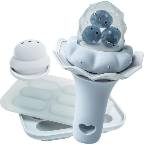 Moonkie Baby Fruit Feeder with Freezer Tray, BPA Free Silicone Food Feeder for Infant Self Feeding, Breastmilk Popsicle Molds, Mesh Feeder with Two Pouches, Baby Shower Gifts 4 Months+, 1 Pack