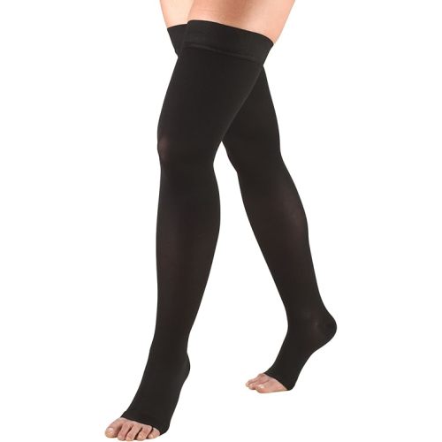 Truform 20-30 mmHg Compression Stockings for Men and Women, Thigh High Length, Dot-Top, Open Toe, Black, Medium
