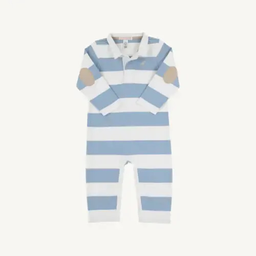 Sir Proper's Rugby Romper - Barrington Blue Stripe with Keeneland Khak