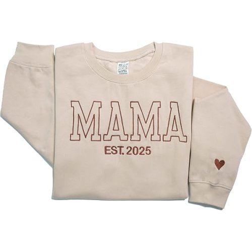 Personalized Embroidered Mama EST Sweatshirt For Women, Custom Gifts for Mother's Day Chirstmas Birthday for Mama