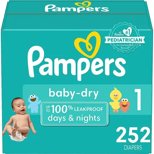 Pampers Baby Dry Diapers - Size 1, One Month Supply (252 Count), Absorbent Disposable Diapers