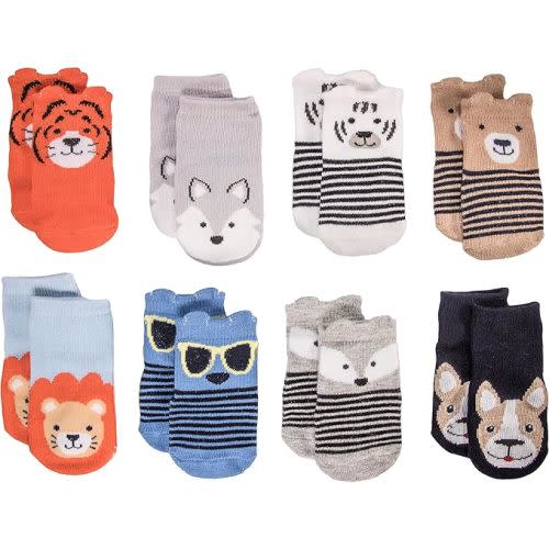 Little Me 8-Pack Baby Socks, Animal Charter Themed, 0-12 Months