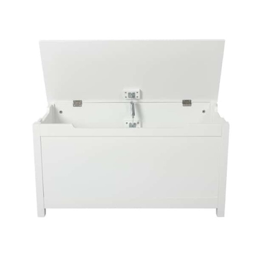 White Wooden Storage Organizing Kids Toy Box/Bench/Chest with Safety Hinged Lid for Ages 3+ Children